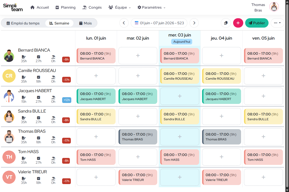 Vue planning semaine SimpliTeam